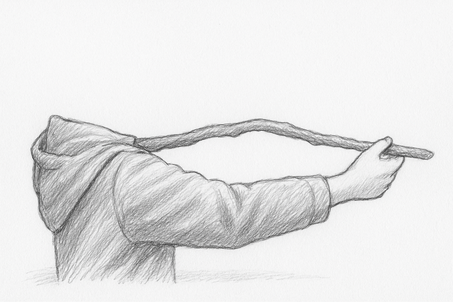 Illustration af pindens længde fra hånd til skulder