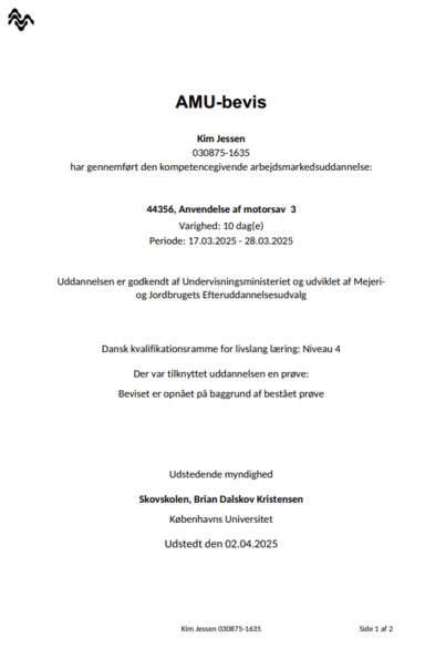 Certifikat Motorsav 3